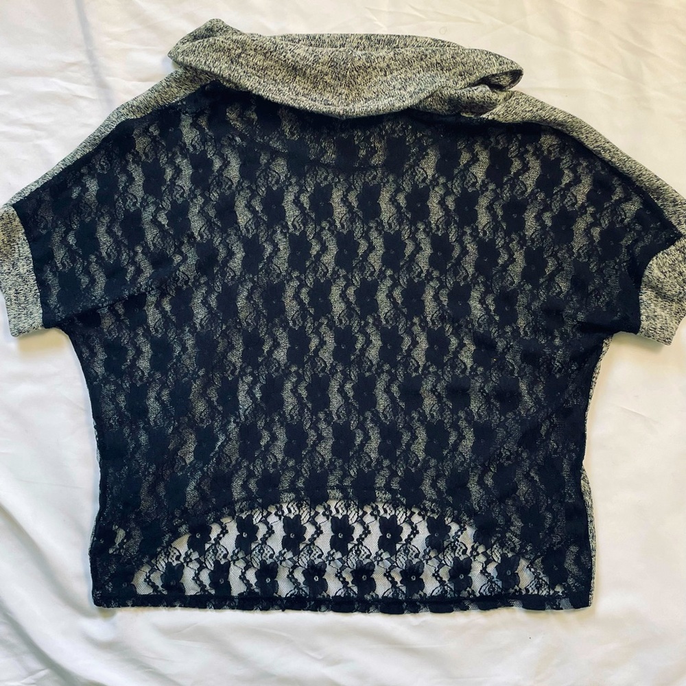 Sheer Cowl Neck Lacey Back Top